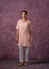 Juniper Peach Cotton Embroidered Straight Kurta For Women