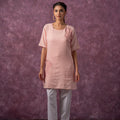 Juniper Peach Cotton Embroidered Straight Kurta For Women