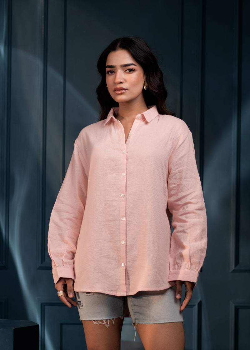Juniper Women'S Peach Cotton Shirt With Full Sleeves And Front Slit