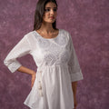 Juniper Women'S White Cotton Tunic With Thread & Mirror Work