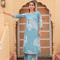Juniper Women'S Blue Animal Print Viscose Kurta & Pant Set With Sequin Work