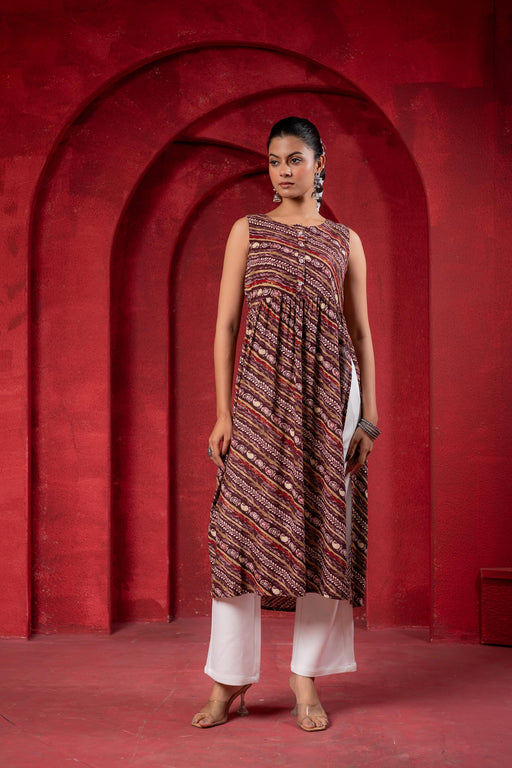 Juniper Women'S Pink Ethnic Motif Printed Sleeveless Kurta