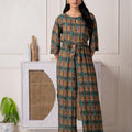 Juniper Green Floral Printed Viscose Jumpsuit With Belt