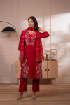 Juniper Maroon Solid Embroidered Straight Kurta Pant And Dupatta Set With Thread Work