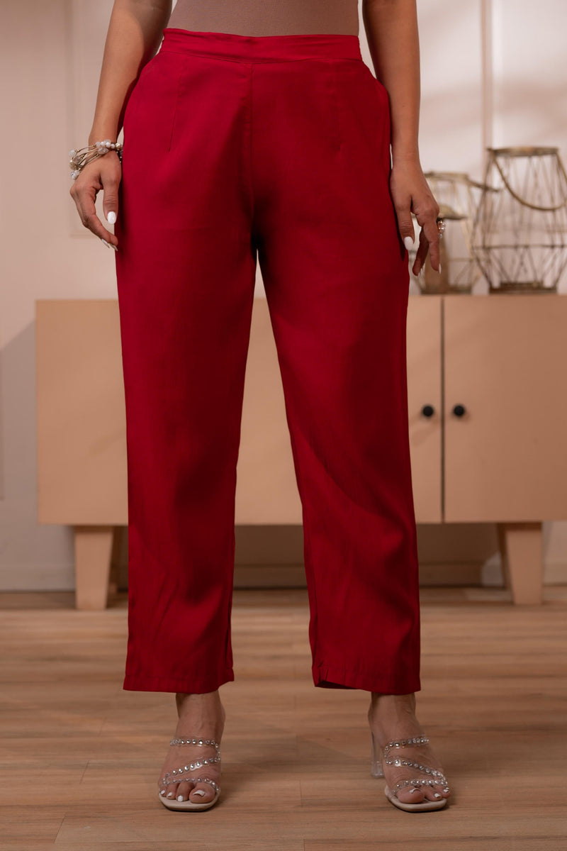 Juniper Maroon Solid Embroidered Straight Kurta Pant And Dupatta Set With Thread Work