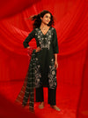Juniper Mehandi Green Solid Embroidered Straight Kurta Pant And Dupatta Set With Thread Work