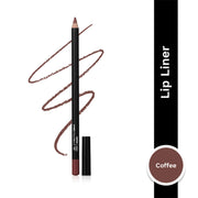 Lip liner pencil with coffee color swatch on a white background