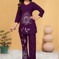 Prazu Fashion Purple Viscose Rayon Embroidery Thread Work Co-Ords Set