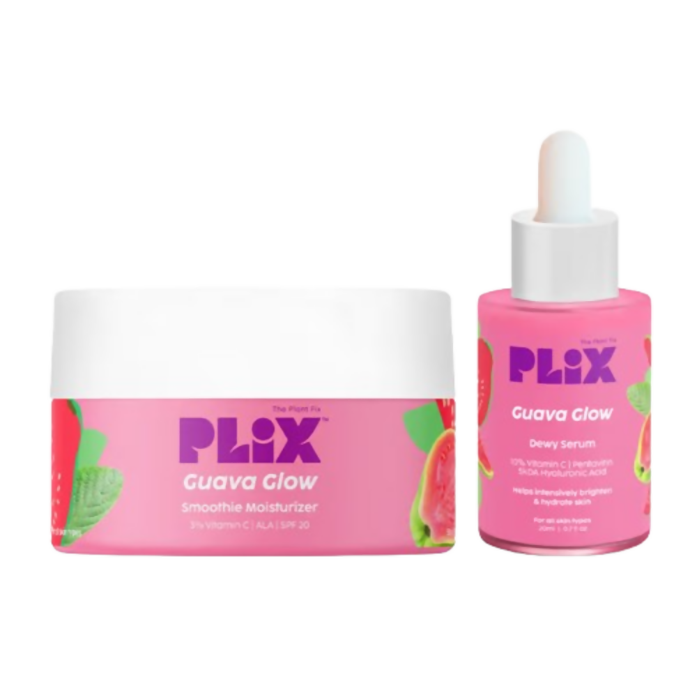 Plix Guava Glow skincare products on a white background