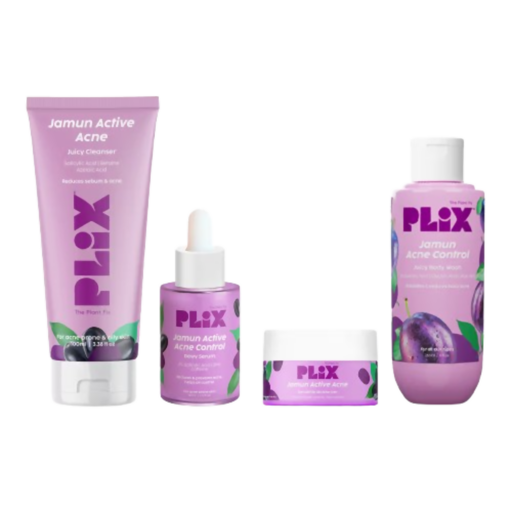 Plix skincare products with Jamun Active Acne control on a white background