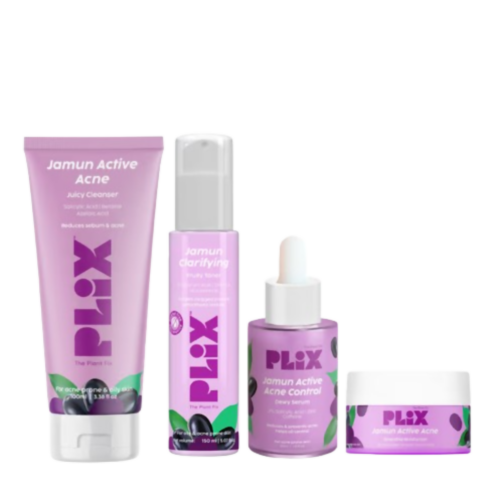 Set of Plix skincare products on a white background