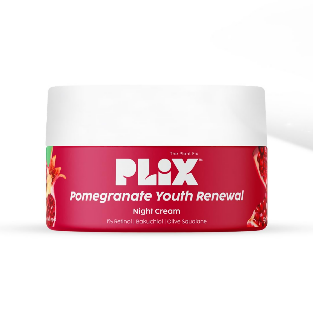 Plix Pomegranate Youth Renewal Night Cream jar on a white background