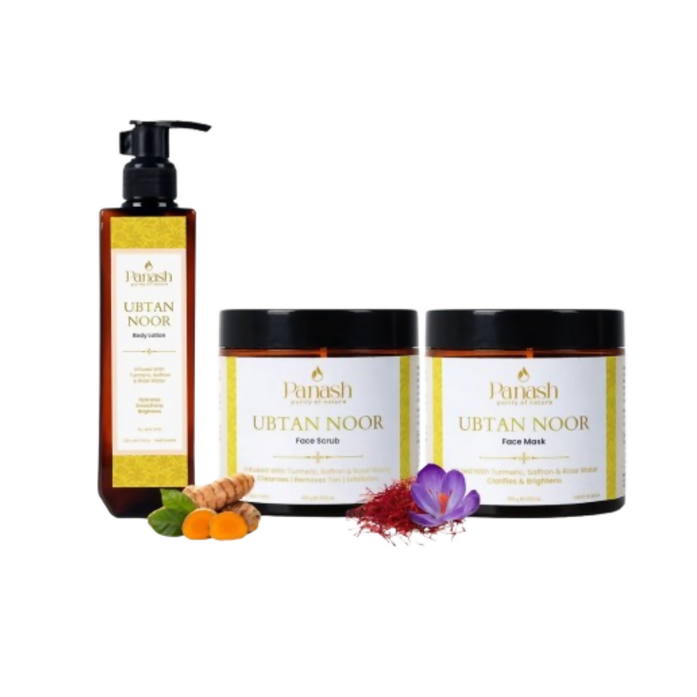 Purush Ubtan Noor skincare products on a white background