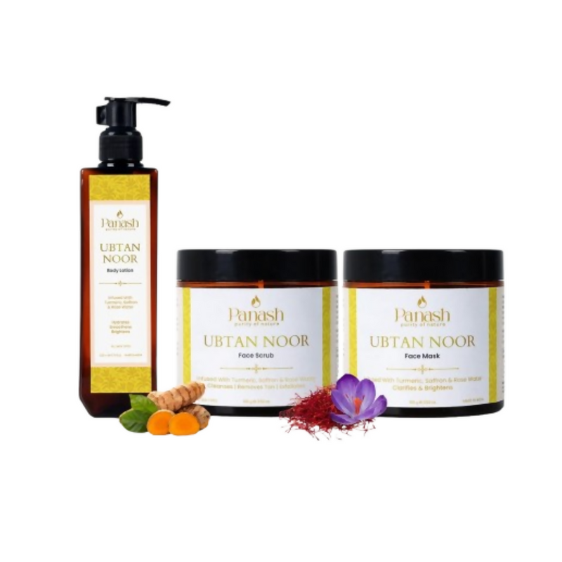 Purush Ubtan Noor skincare products on a white background