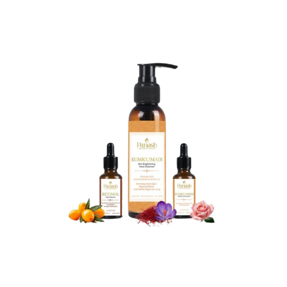 Three skincare products with pump and dropper bottles on a white background