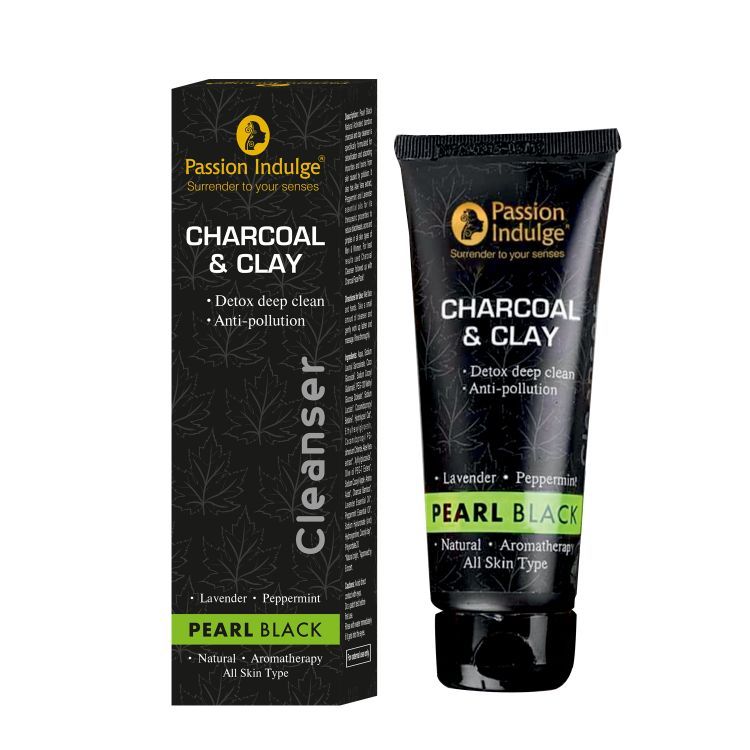 Passion Indulge Charcoal & Clay cleanser with packaging on a white background
