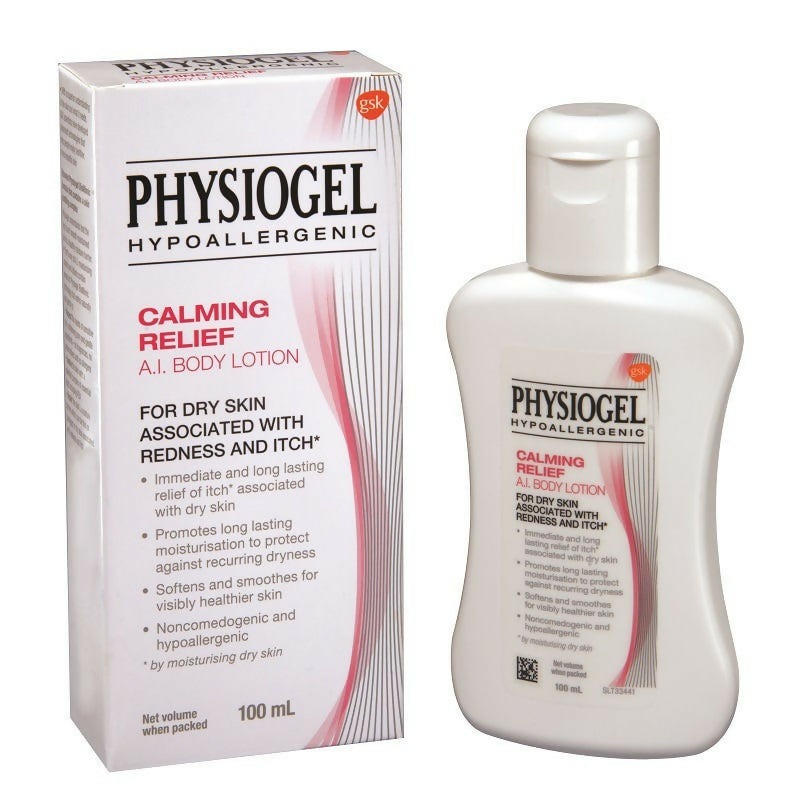 Physiogel Calming Relief body lotion and packaging on a white background