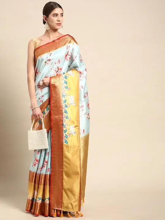 Soft Gadhwal Patti Woven Design Pichwai Print Banarasi Saree