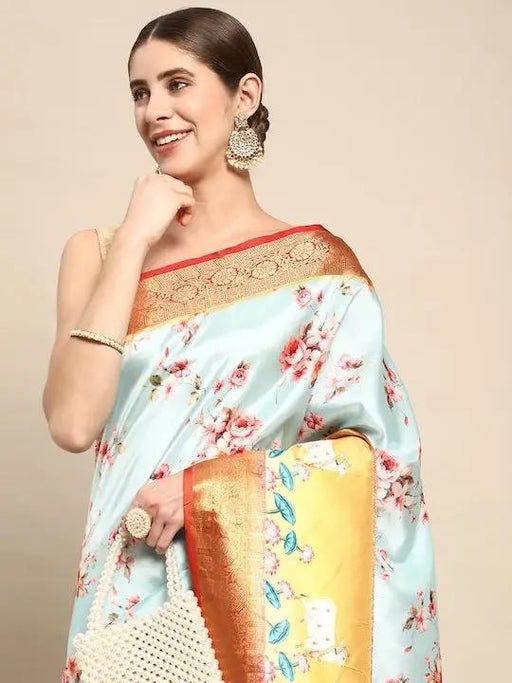 Soft Gadhwal Patti Woven Design Pichwai Print Banarasi Saree