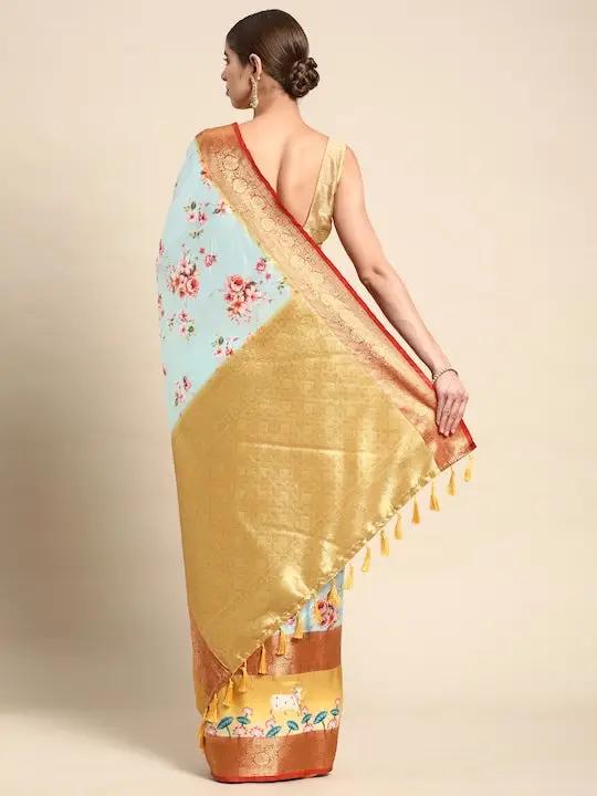 Soft Gadhwal Patti Woven Design Pichwai Print Banarasi Saree
