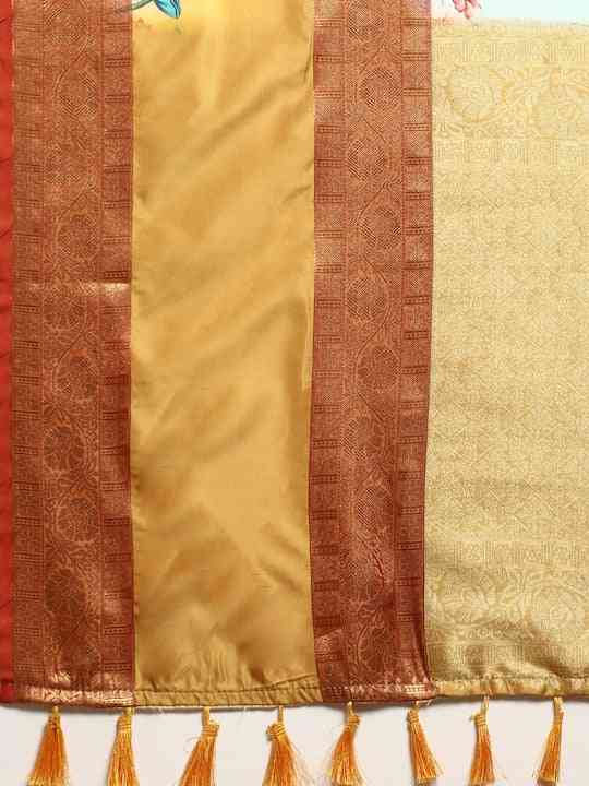 Soft Gadhwal Patti Woven Design Pichwai Print Banarasi Saree