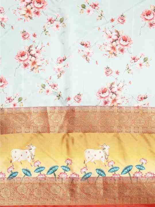 Soft Gadhwal Patti Woven Design Pichwai Print Banarasi Saree