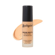 Pilgrim Dream Matte Serum Foundation bottle with a swatch on a white background