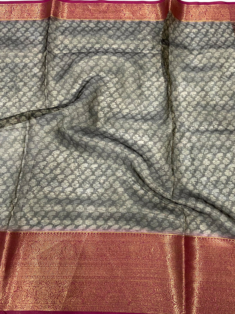 Black Kalamkari Gold Zari Tissue Saree