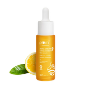 Orange skincare serum bottle with dropper on a white background