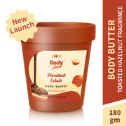 Body butter container with hazelnut eclair flavor on a white background