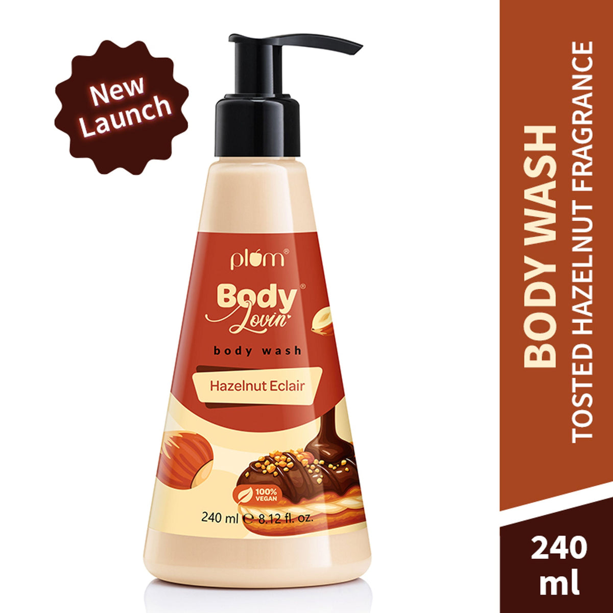 Plum Body Lotion bottle with hazelnut eclair flavor on a white background