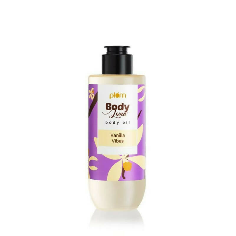 Body lotion bottle with purple label on a white background
