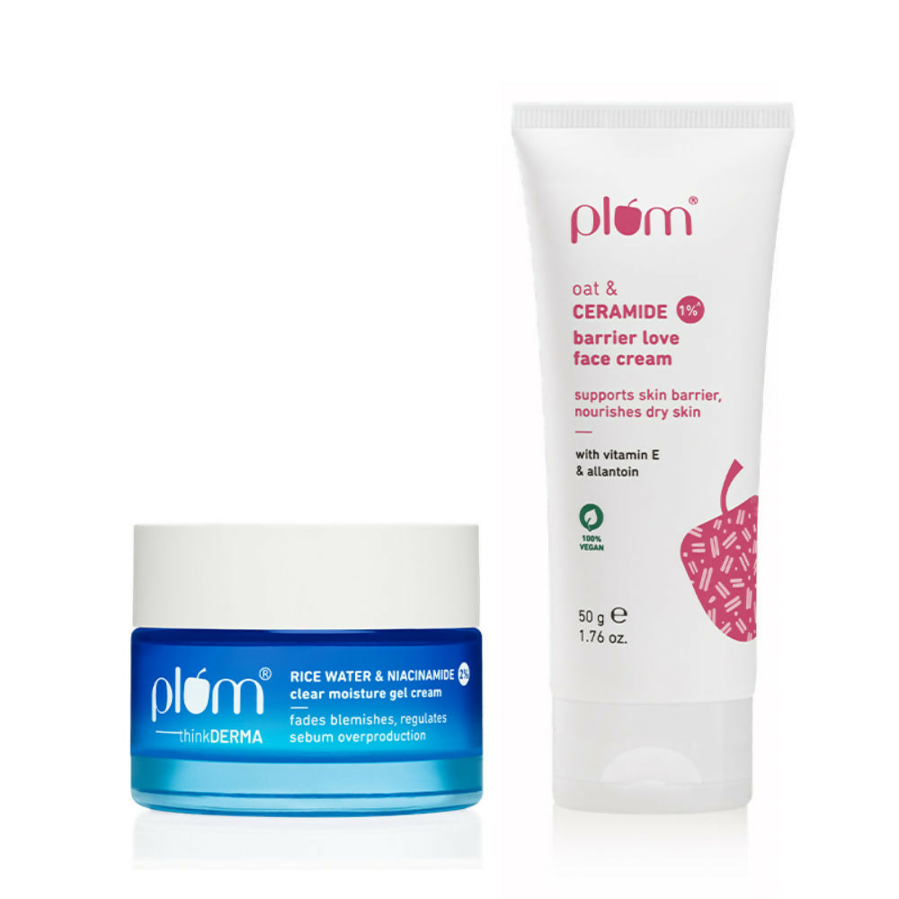 Two skincare products from the brand 'plum' on a white background