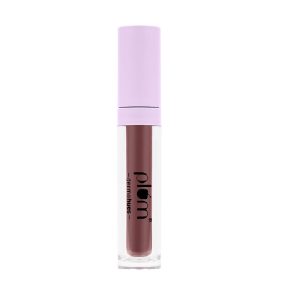 Lipstick with purple cap and clear casing on a white background