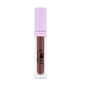Lipstick with purple cap and clear casing on a white background