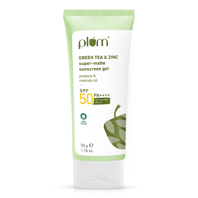 Plum Green Tea & Zinc sunscreen gel tube on a white background