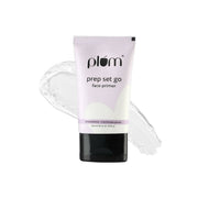 Tube of plum Prep Set Go face primer on a white background