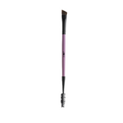 Makeup brush with purple handle and black bristles on a white background