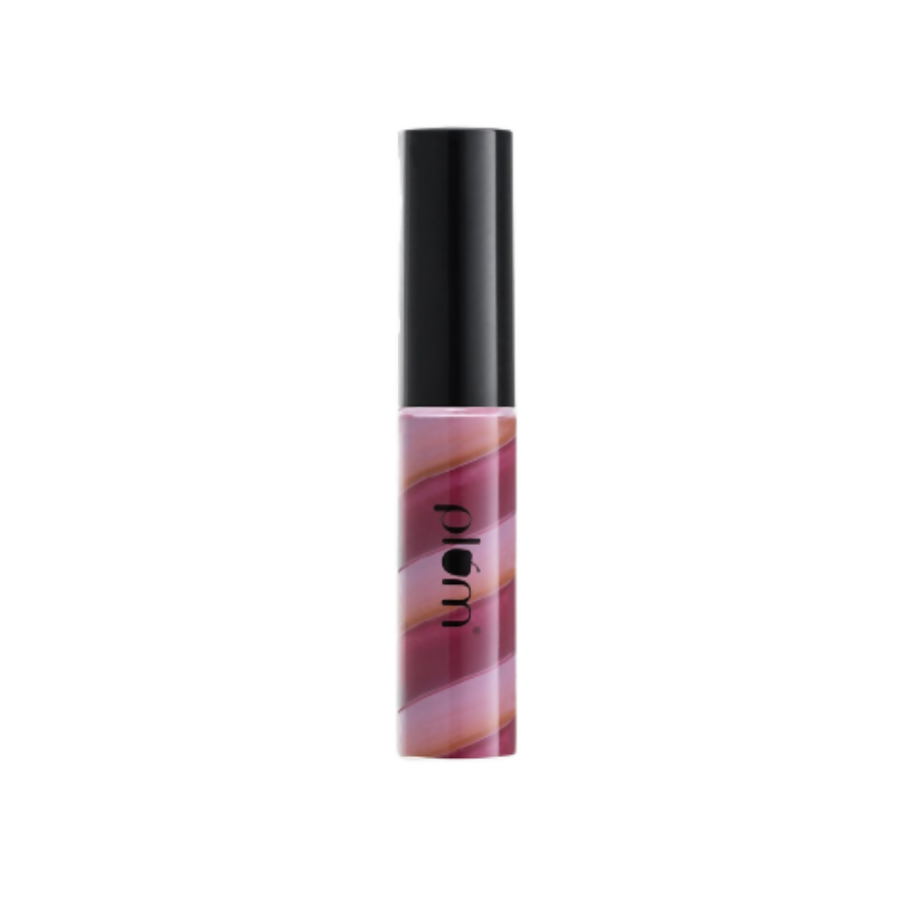 Lip gloss with marbled design and black cap on white background