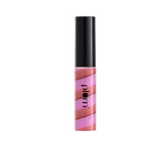 Lip gloss with black cap and beige body on a white background
