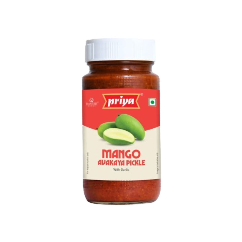 Jar of Priya Mango Avakaya Pickle on a white background
