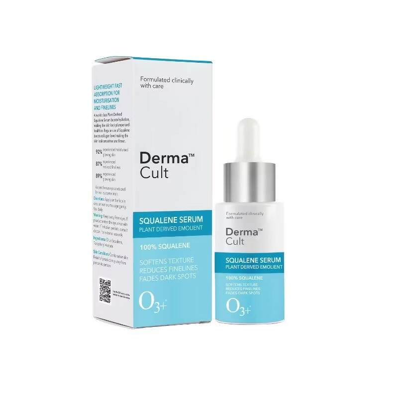 Derma Cult squalene serum bottle and packaging on a white background