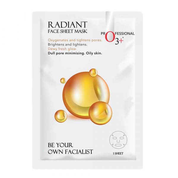 Radiant face sheet mask packaging with gold droplet graphics on a white background