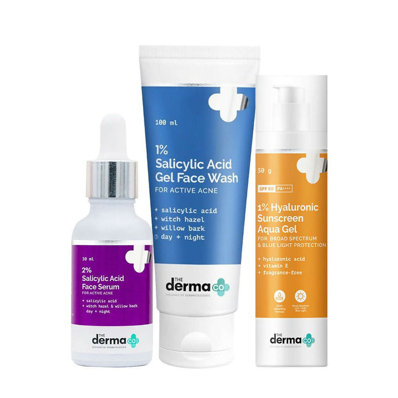 The Derma Co Summer Essential Bestseller Kit with Salicylic and Hyaluronic for Active Acne
