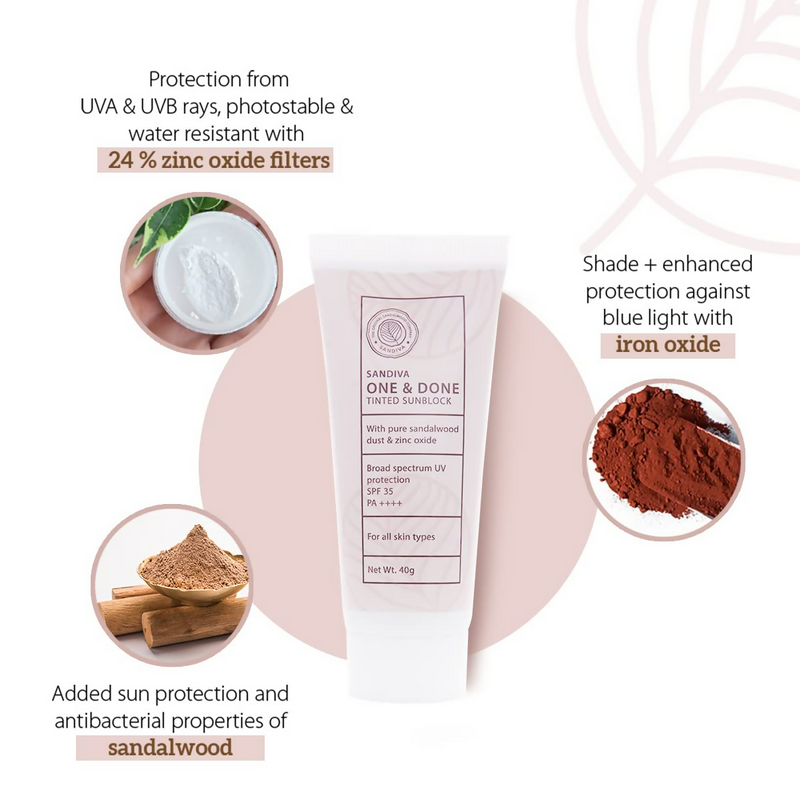 Sandiva One & Done Tinted Sunscreen With Zinc Oxide, SPF 35 PA++++, No White Cast - Tint 22