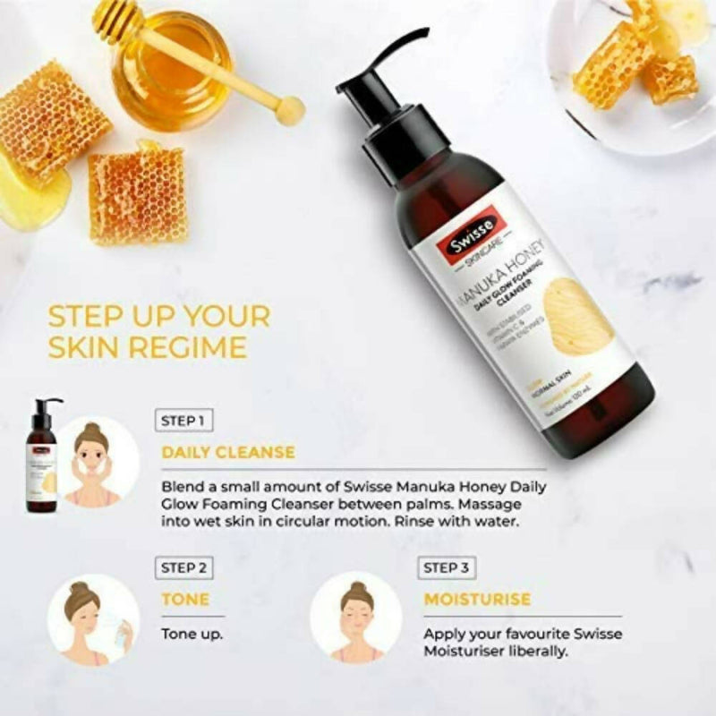 Swisse Skincare Manuka Honey Daily Glow Foaming Cleanser Face Wash with Vitamin C & Papaya Enzymes