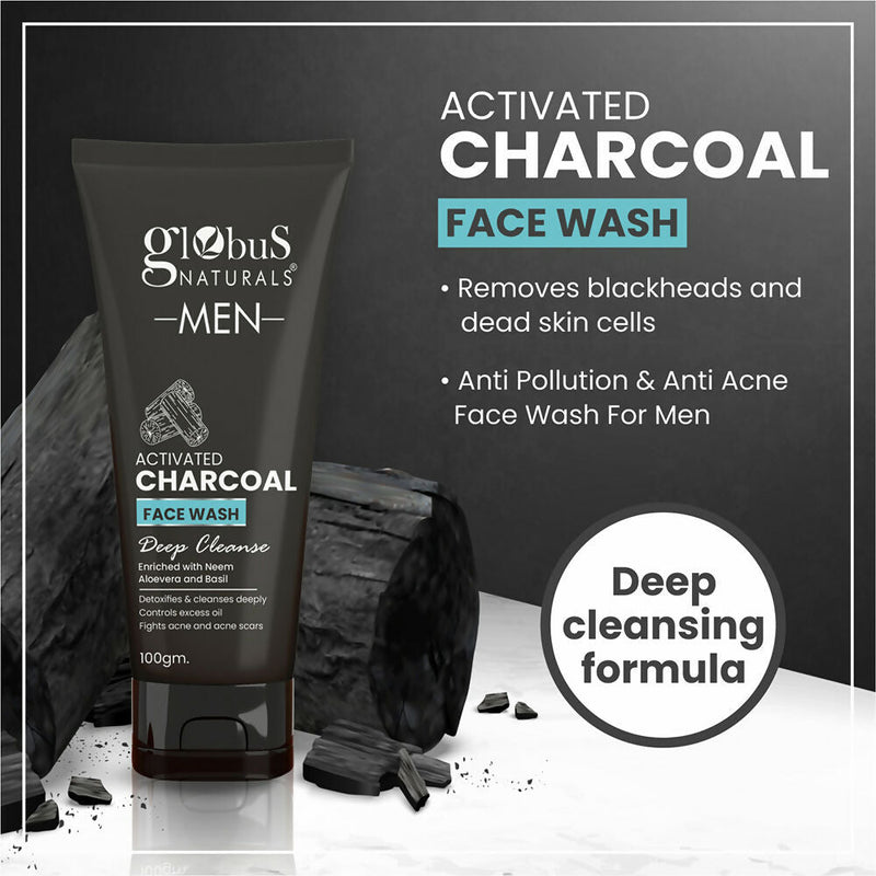 Globus Naturals Anti Pollution & Anti Acne Charcoal Face Wash For Men