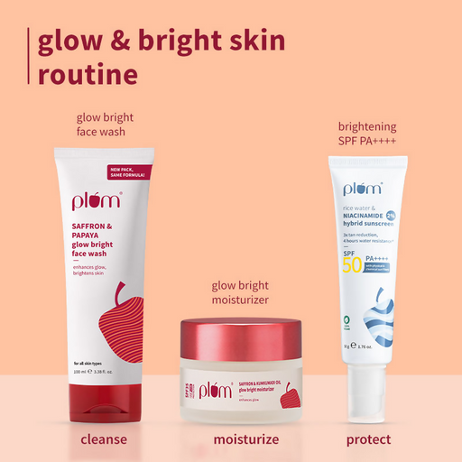 Plum CSM Combo - Saffron Face Wash Saffron Moisturizer & Niacinamide & Rice Water SPF Sunscreen
