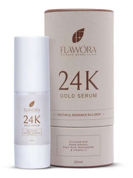 Flawora 24K Gold Face Serum With Vitamin C For Brightening & Anti-Aging Skin