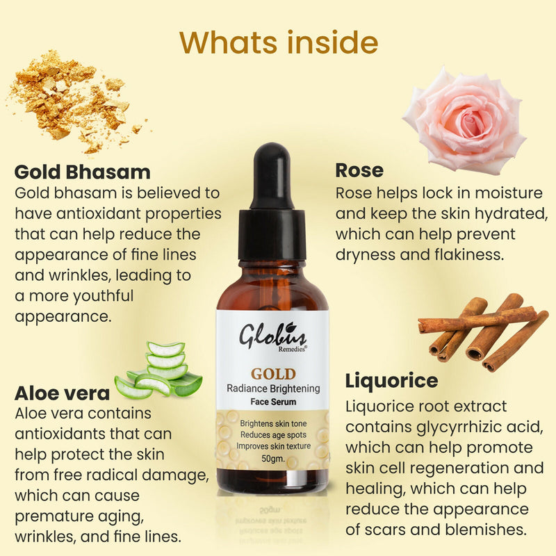 Globus Remedies Gold Radiance Anti Aging Face Serum, For Skin Lightening & Dark Spots Removal